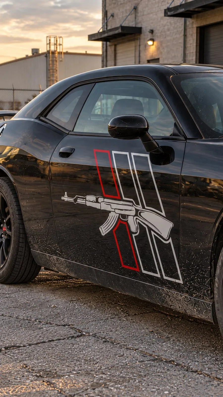 Close-up detail of a custom rifle side decal