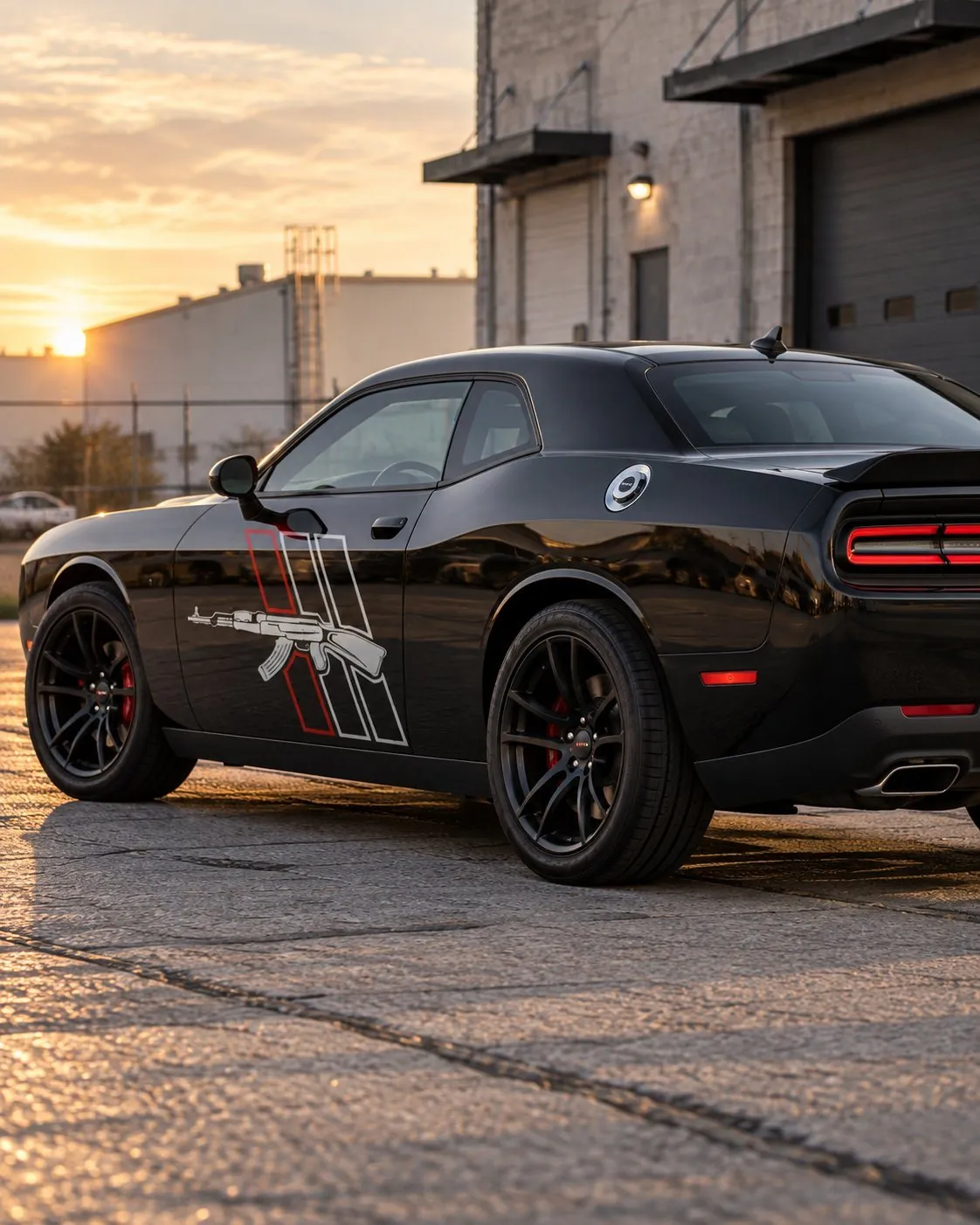 Rifle side decal on a black Dodge Challenger
